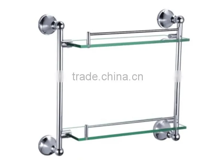 Bathroom accessory set hotel style wall-mounted chrome plated zinc alloy dual tier glass shelf