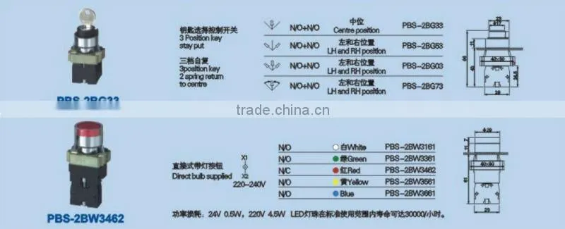 'PBS-2BA31 even button spring return push button switch