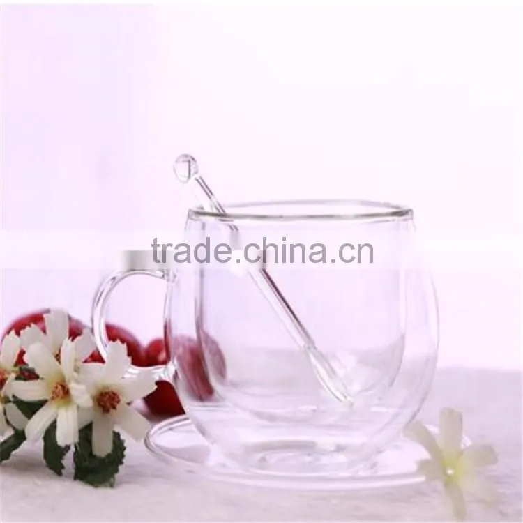 Hand made Heat resistant Borosilicate Glass double wall glass coffee cup and saucer Sets