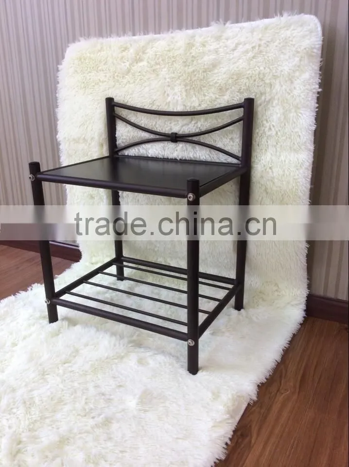 New Black Finish Metal Night Stand Accent Table with 2 Shelves