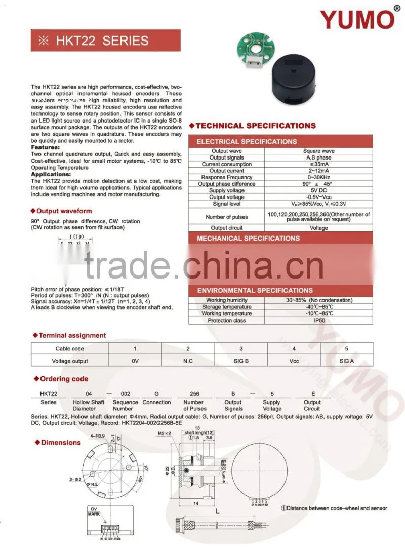 YUMO HKT22 series high performance low cost optical price incremental rotary encoder dc Motor Encoder