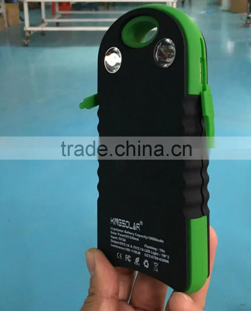 Hot selling LED light 10000mah solar power bank solar charger portable