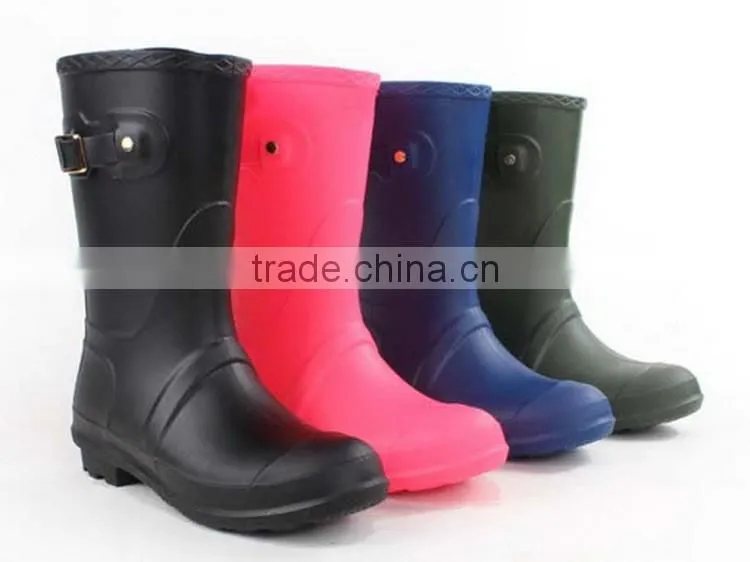 Colourful buckle clear pvc cheap plastic rain boots for women