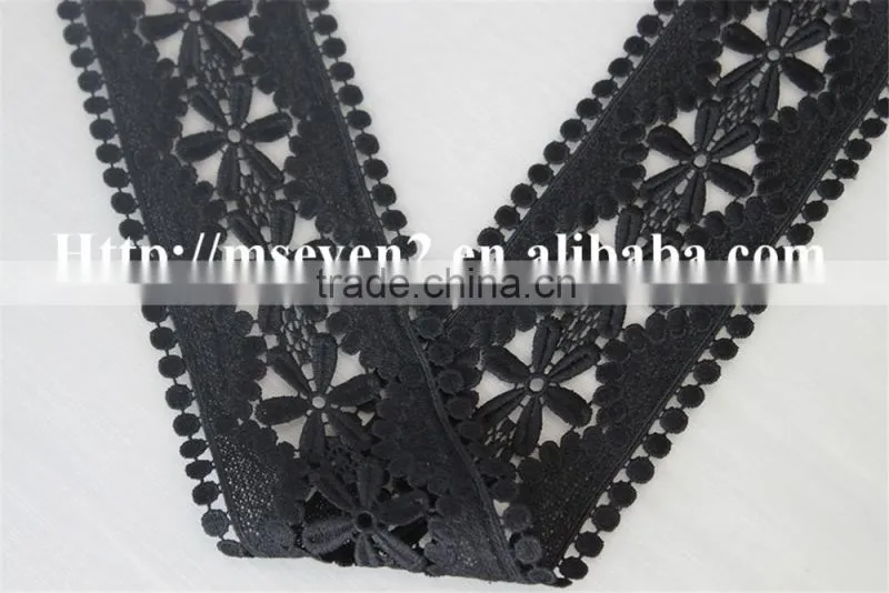 fashion design 9cm black flower embroidery water soluble lace for garment