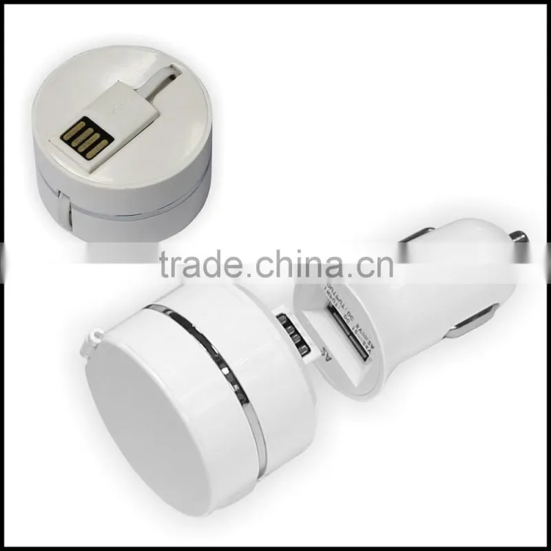Good quality USB car charger with retracted 3-in -1 cable