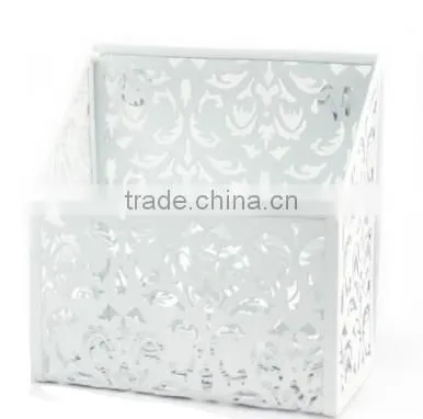 Flower Pattern Metal Punched Magnetic Desk Organizer Pen Holder