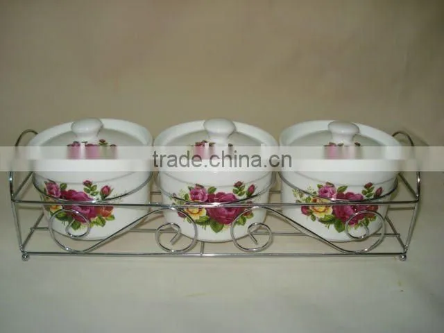 empty ceramic spice jar with metal stand