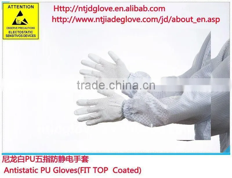 Antistatic Glove . White PU Fit Top Glove , PU Working Safety gloves