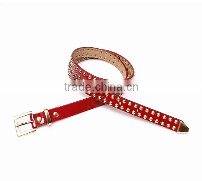 Wholesale double layer rivets decorated square pattern buckle sex women lady thin PU waist belt