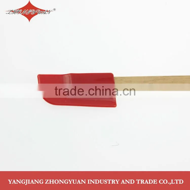 Flexible small silicone spatula and scraper with wood handle