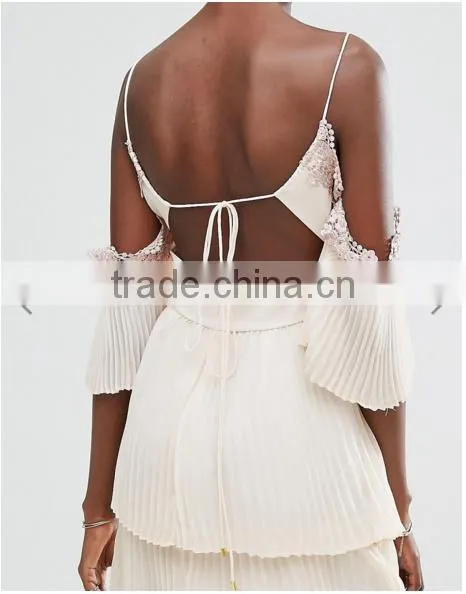 Guangzhou Clothing OEM Embroidered Embellishment Layered Pleated Skirt Dress Patterns Of Latest Fashion Design