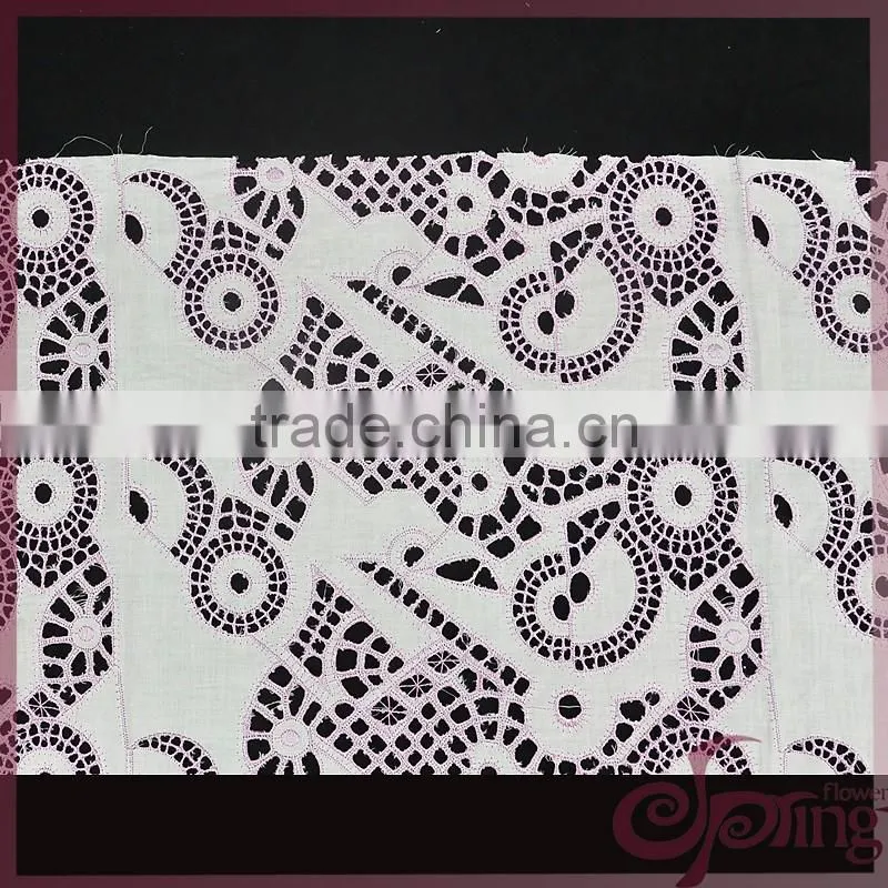 Pink irregular hollow out cotton lace fabric, elegant cotton embroidered fabric