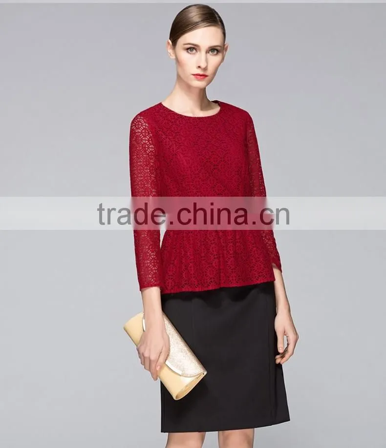 Spring-Summer Season Ladies Three-Quarter Length Sleeve Round Collar Waisted Casual Shirt