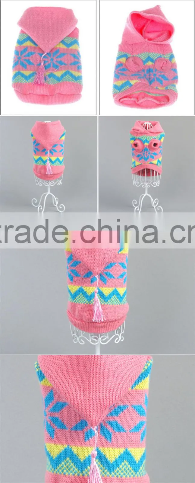Custom Pink Pet Crochet Clothes Hoodie Apparel Hand Knit Dog Sweaters