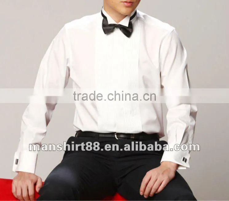 men's latest slim fit wing-tip collar tuxedo shirt with french cuff cufflinks