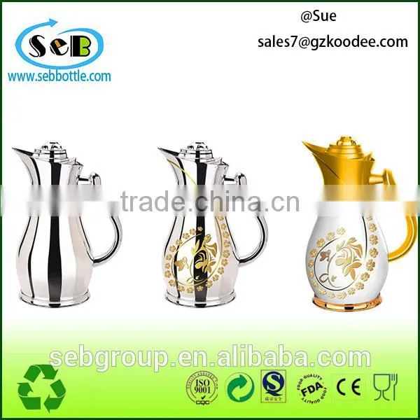 hot sell golden / Silver glass thermos vacuum flask; stainless steel kettle;double tea kettle