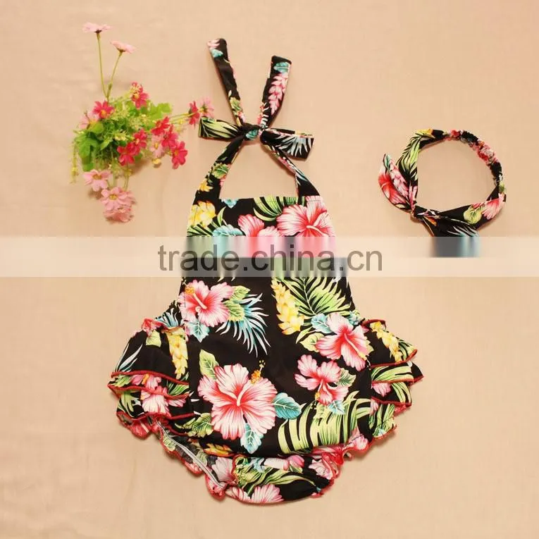 Backless Bodysuit Wholesale Ruffles Cotton Outfit Headbands Baby Romper Design