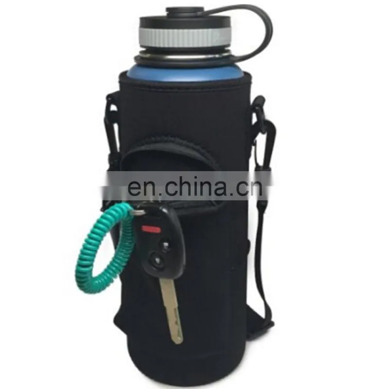Simple Black Easy Taking Adjustable Strap Neoprene Water Bottle Sling
