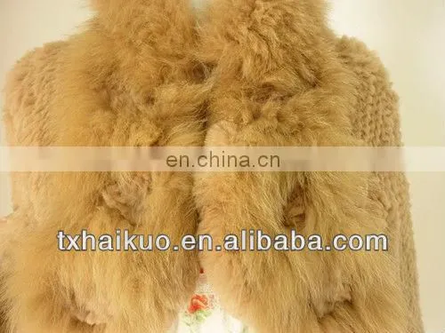 2013 ladies fashion style knitting rabbit fur jacket with fox fur collar