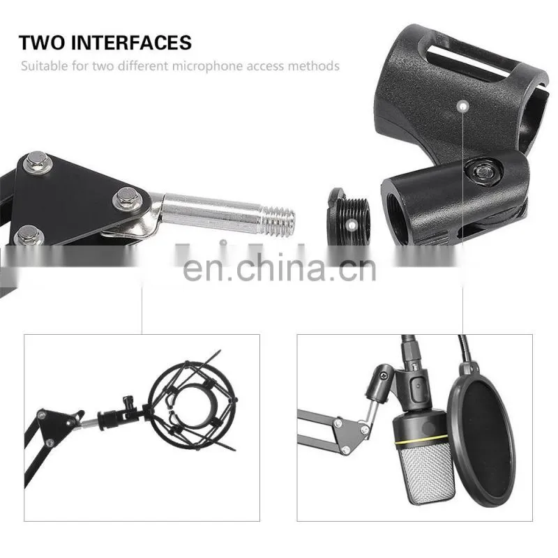 Professional Microphone Stand, Flodable Mic Stand Mic Arm Suspension Boom Scissor Arm Stand for Radio Broadcasting Studio