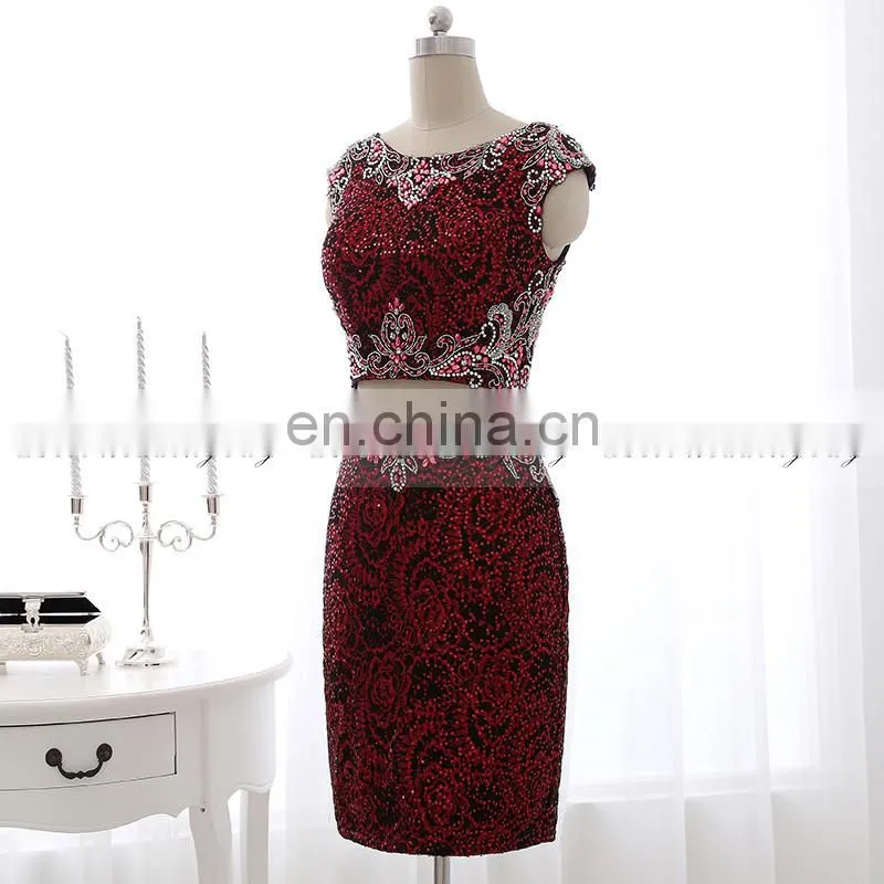 New Arrival Two-Piece Cap Sleeve Sheath Lace Beaded Cocktail Dresses LX345