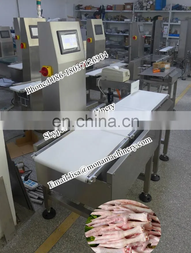 Poultry And Seafood Weight Grading System (10-3000g) 6 Grade Fish Sorting Machine (10g~1200g)