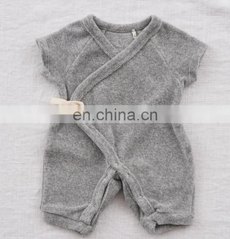 Solid color soft cotton jumpsuit unisex one piece baby terry romper