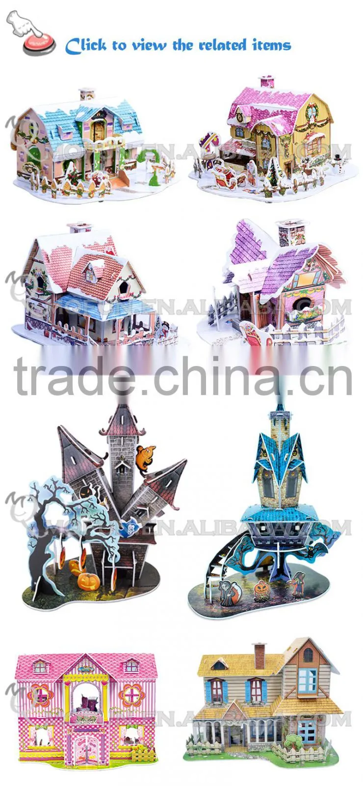 Mini Qute Candy Cabin building blocks 3d paper puzzle diy model cardboard jigsaw puzzle game educational toy NO.B368-4