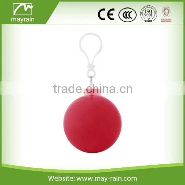 Wholesale Disposable red Rain Poncho With Keychain Ball