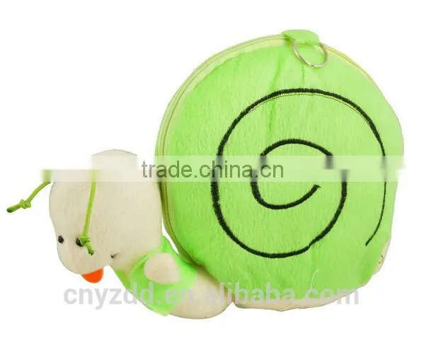 Zipper Closure Stuffed Soft Snail Shaped CD Storage Bag /New Design Cuddly Toy Snail Zipper Bag/Plush Animal Frog CD bag