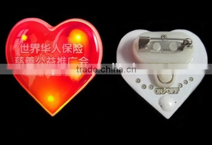 Heart Shape Three Yellow Lights Lapal Pin, Personalized High Quality LED Brooch Pin/Badge