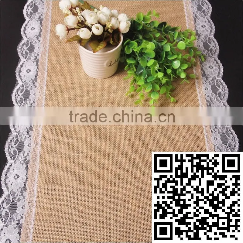 30*180cm Burlap Lace Hessian Jute Country Outdoor Wedding Party Decoration Table Runner