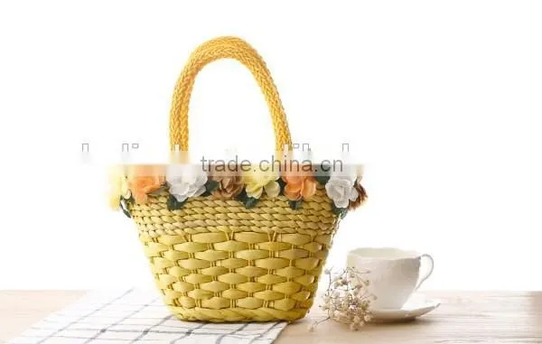 Fashion girl's beige paper straw craft bag