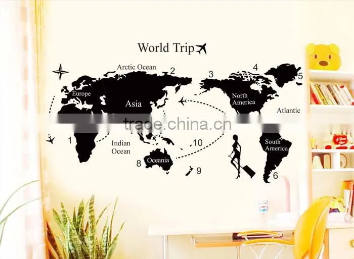 ALFOREVER small size pvc black world trip sticker,pvc world trip decals