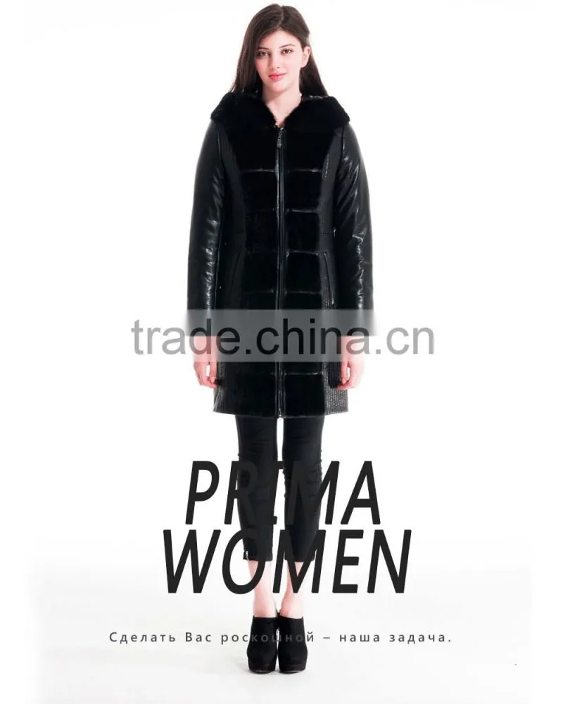 Used Long Winter Women Medium Length Coat With Mink Hat Overcoat