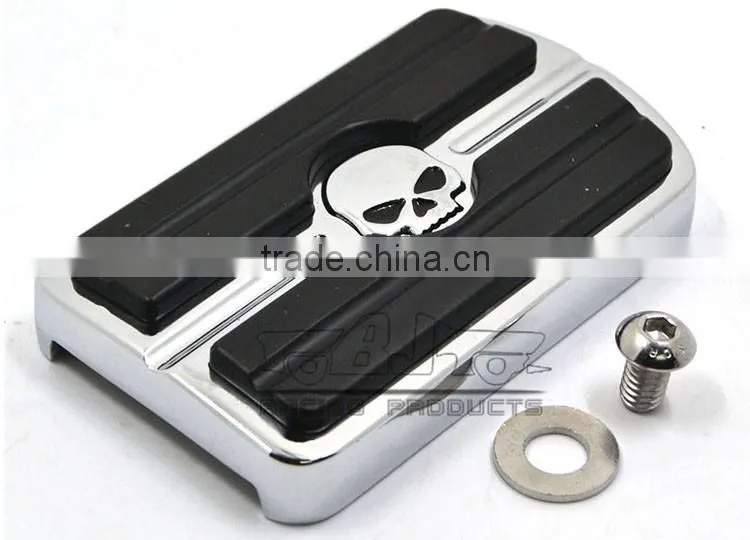 BJ-FP216-052 Billet Aluminum Skull Large Motorcycle Brake Pedal Pad Cover For 1980-up Harley Touring FLD