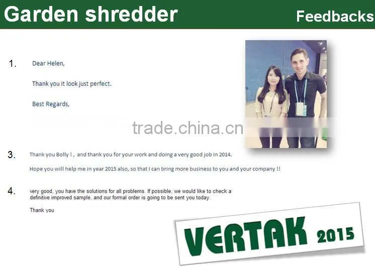 2015 new promotion model plastic garden shredder machine/paper shredder prices