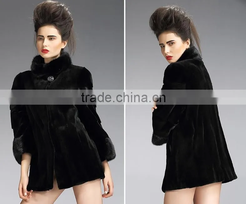 rex14052 sheeted rex rabbit fur coat mink collar cuffs stand collar