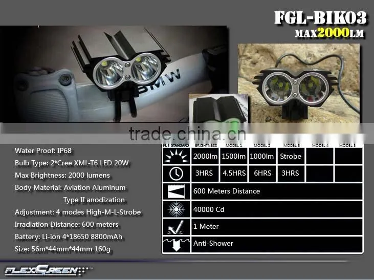 rechargeable 8000mah 2 led xml L2 bicycle light