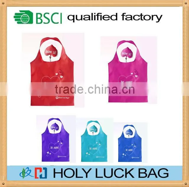 lululemon custom printed heat seal plastic bag folding shopping bag with heart pouch shape