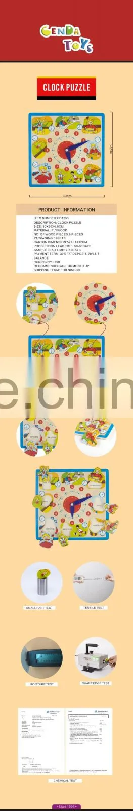 Hot selling educational wooden toys Schedule Clock puzzle