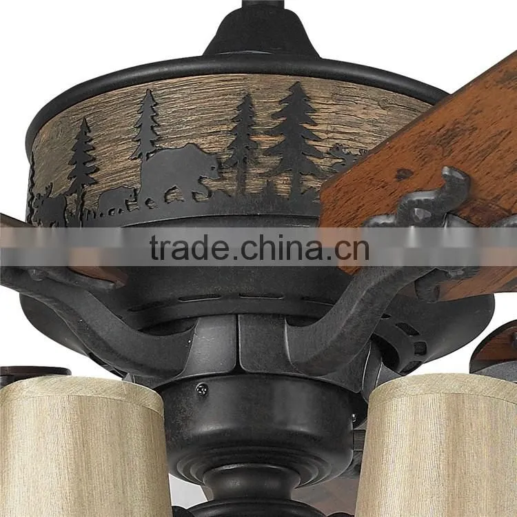 Modern Style french gold body Ceiling Fan Lamp Led Lighting wooden blade remote control with 2 warranty