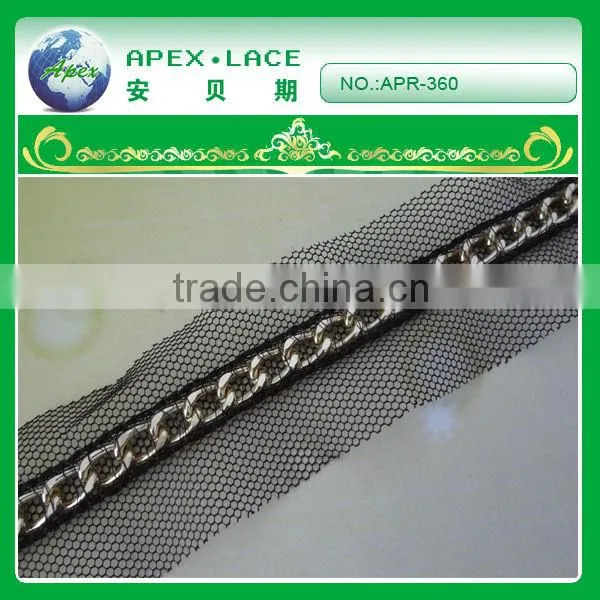 APR-359 Handmade sequins lace trimming with metal sequin for blouses wholesale