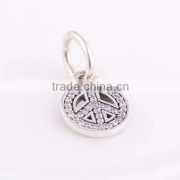 925 Sterling Silver Symbol of Peace with Clear CZ Pendant Charm Bead