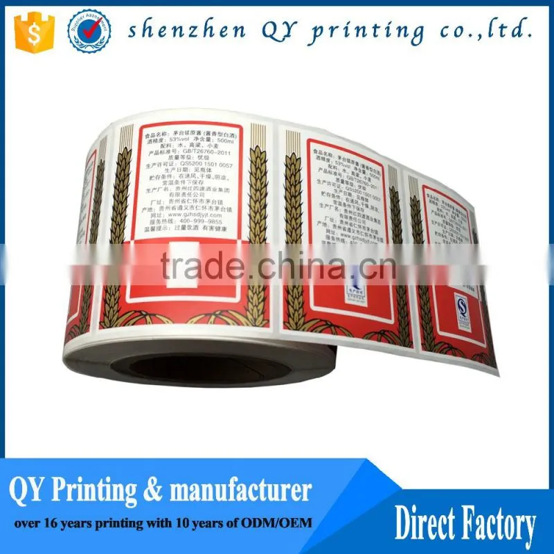 Custom Printed Waterproof Adhesive Label For Glass Bottle