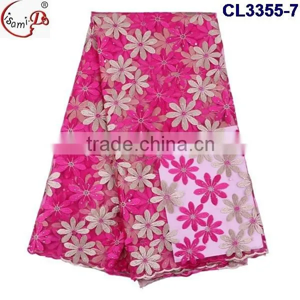 Nice lace CL3355 lovely color fancy french lace tulle lace with beads African french lace for wholesale price for women dress