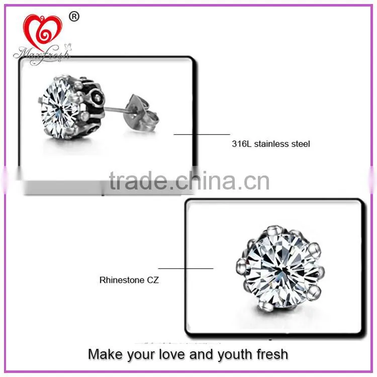 Alibaba Wholesale Jewelry Hotsale Simple Unisex Round Cut Basket Rhinestone Zircon CZ Faceted Ear Stud Stainless Steel Earring