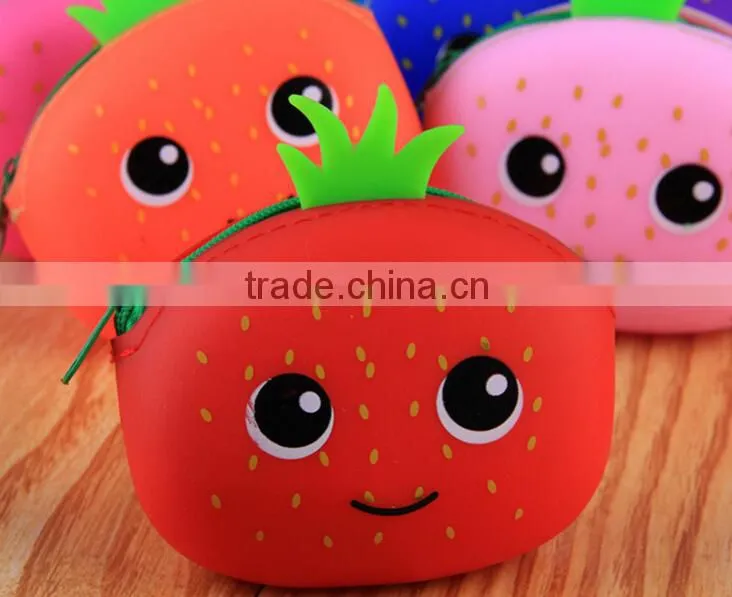 Lovely strawberry customized silicone wallet for coin&money&carry articles