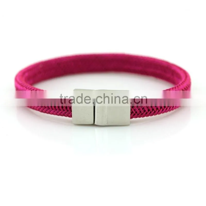 red pink colorful braided simple genuine Leather Bangle bracelet with Stainless steel or golden clasp
