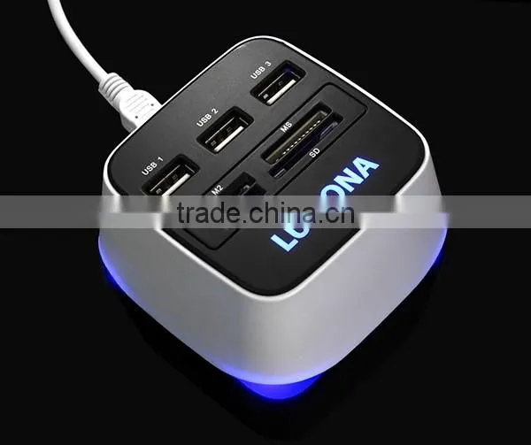 Rohs laptop computer 3 ports 2.0 usb hub with card reader